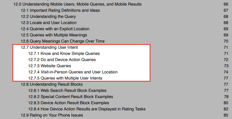 User Intent - Google Guidelines