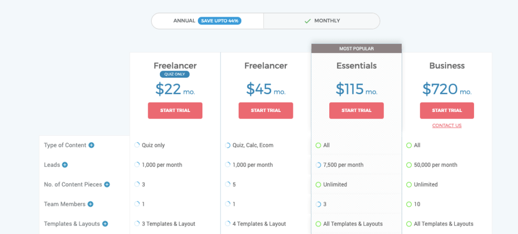 Outgrow Pricing Plans