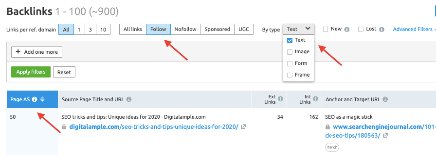SEJ Backlinks - SEMrush Report