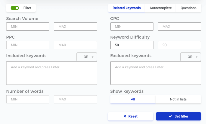 KWFinder Filters