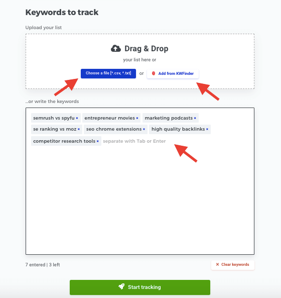 Mangools - Keywords to track