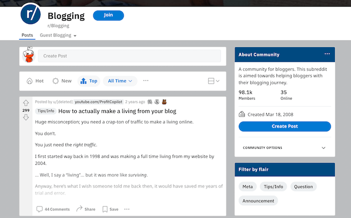 Blogging Subreddit
