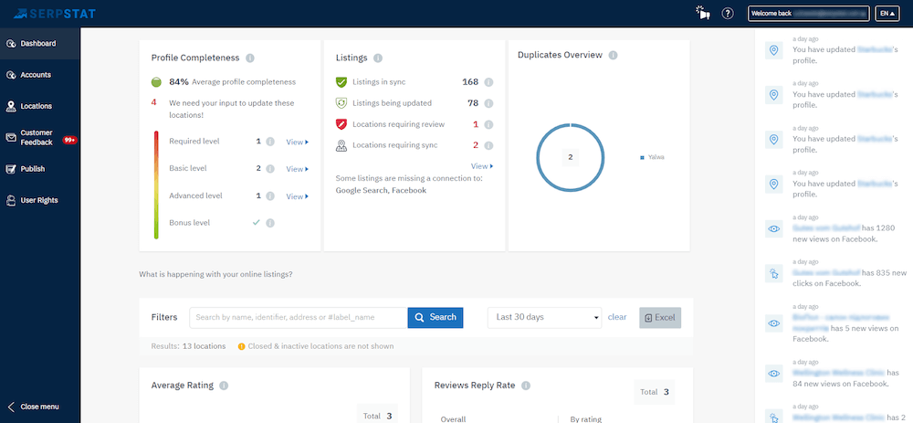 Serpstat Local SEO Dashboard