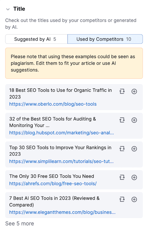 ContentShake Title Suggestions - Competitors ContentShake Title Suggestions - Competitors