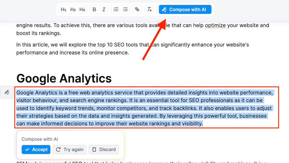 Semrush Content - Compose with AI Feature Semrush Content - Compose with AI Feature