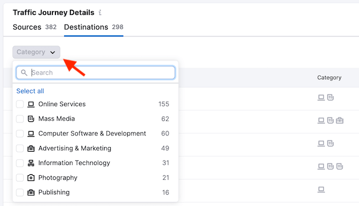 Traffic Journey Report Filter - Semrush