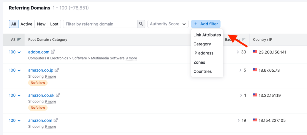 Backlink Analytics - Advanced Filters