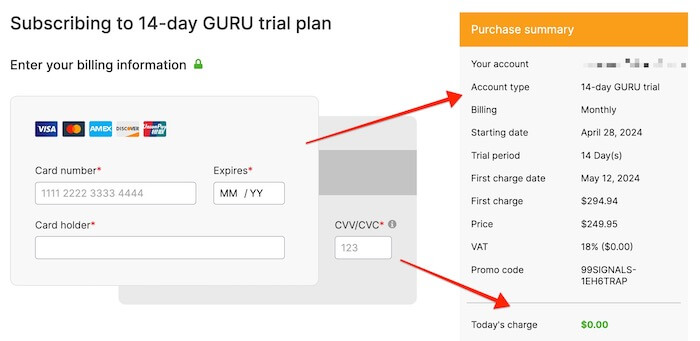 Semrush Guru Trial Plan - Billing Details