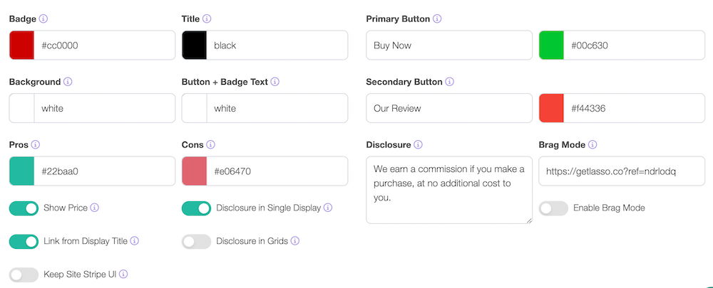 Lasso Display - Additional Settings