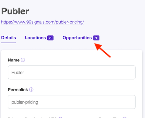 Link Details Page - Link Opportunities