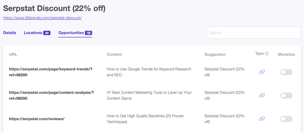 Link Opportunities List - Lasso