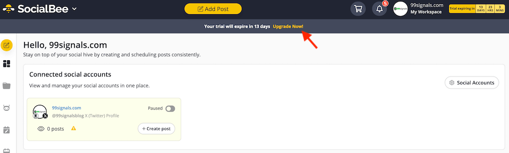SocialBee - Upgrade Account