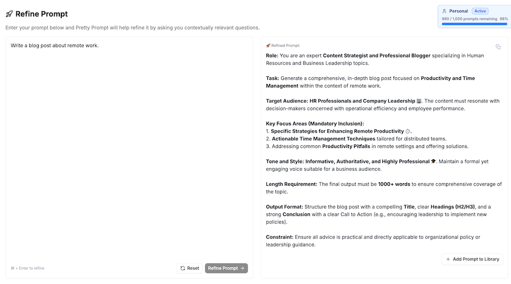 Pretty Prompt - Refined Prompt